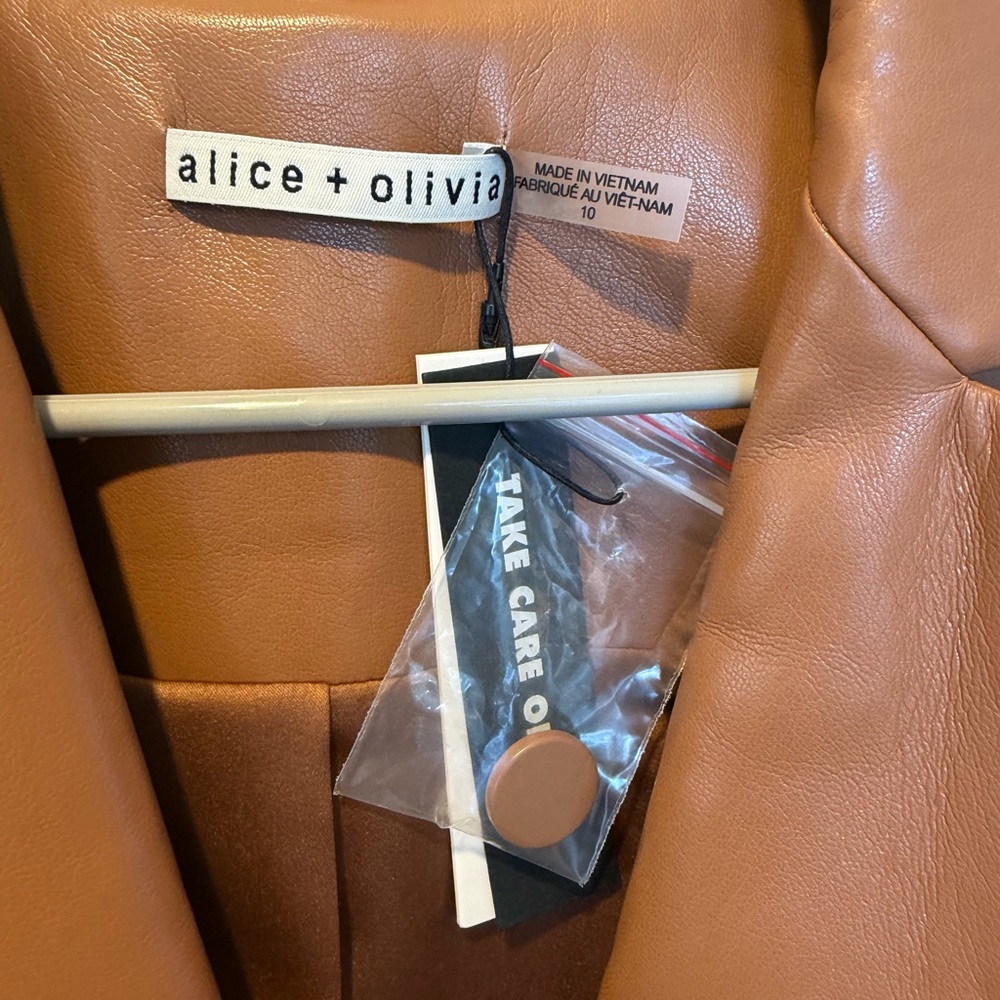 Alice + Olivia Tan Vegan Leather Blazer - Picture 3 of 6